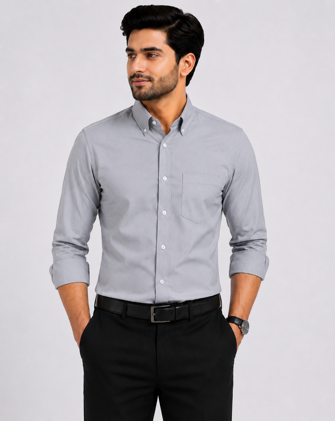 Men's Premium Cotton Oxford Button-Down Shirt | Comfort Fit | Full Sleeve | Casual & Formal Wear | Dark Grey