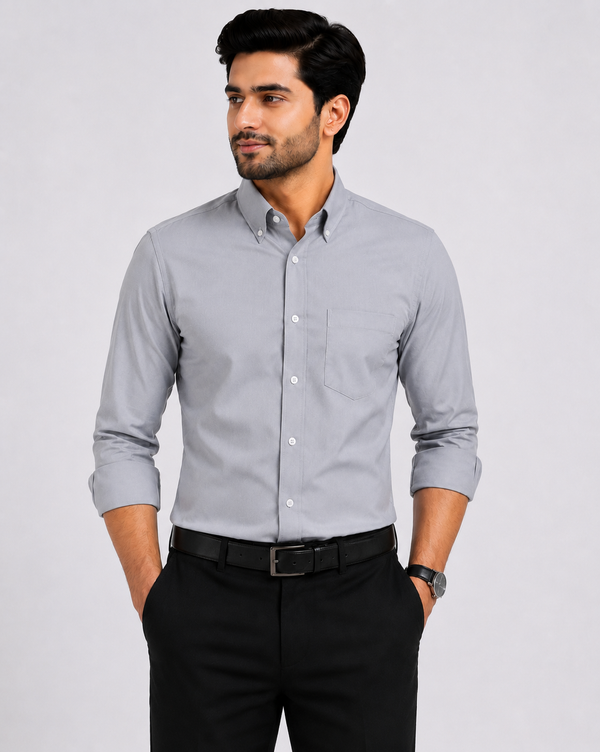 Men's Premium Cotton Oxford Button-Down Shirt | Comfort Fit | Full Sleeve | Casual & Formal Wear | Dark Grey