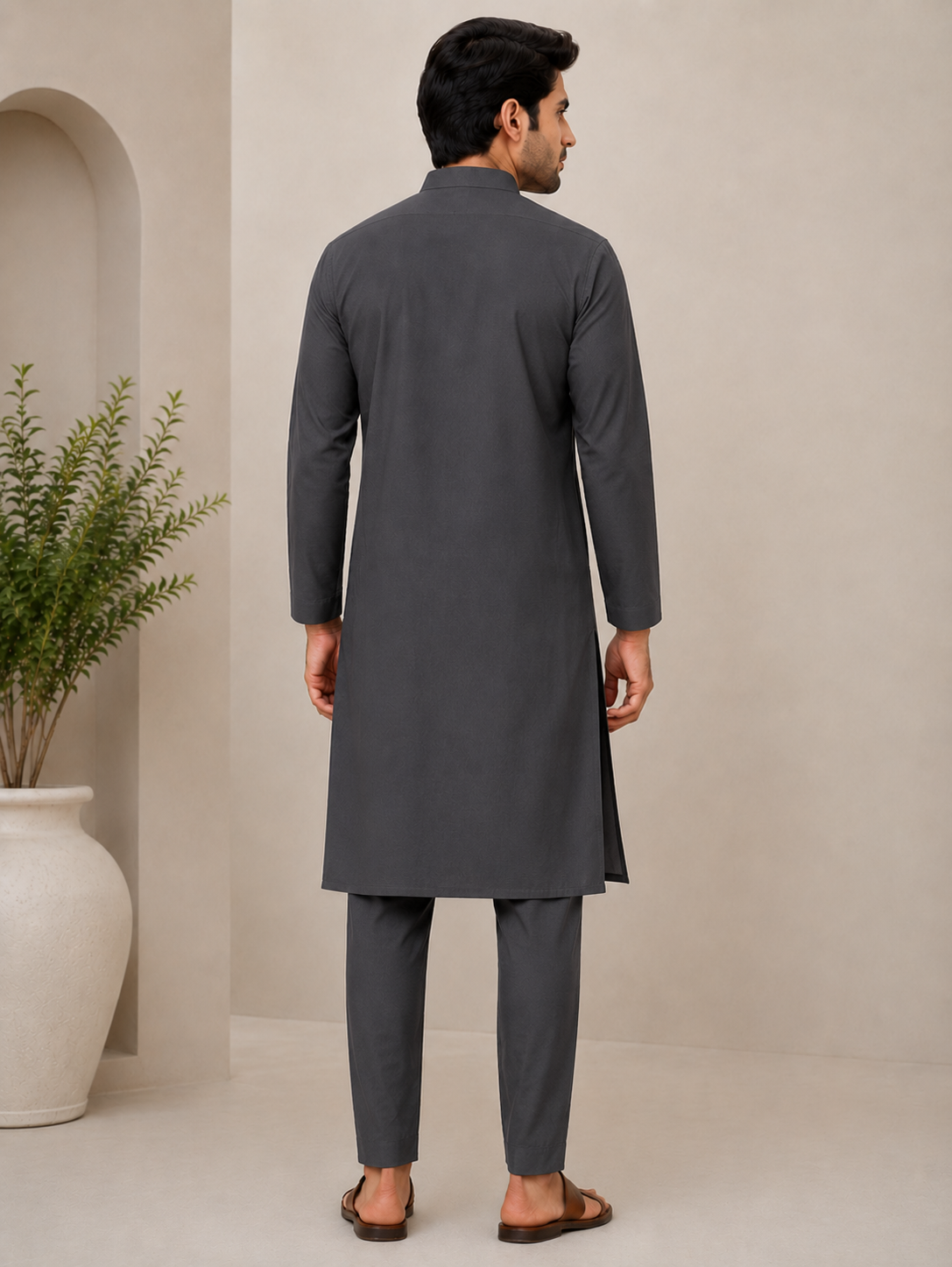Premium Dark Grey Cotton Blend Kurta for Men – Elegant Festive & Casual Wear