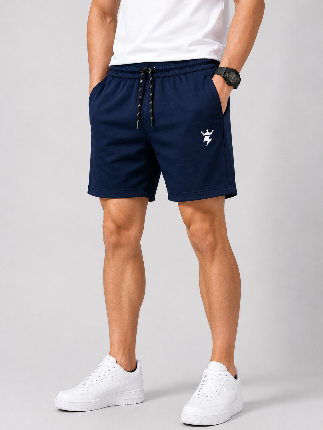 Swagzaar Dark Blue Lycra Stretchable Track Shorts for Men