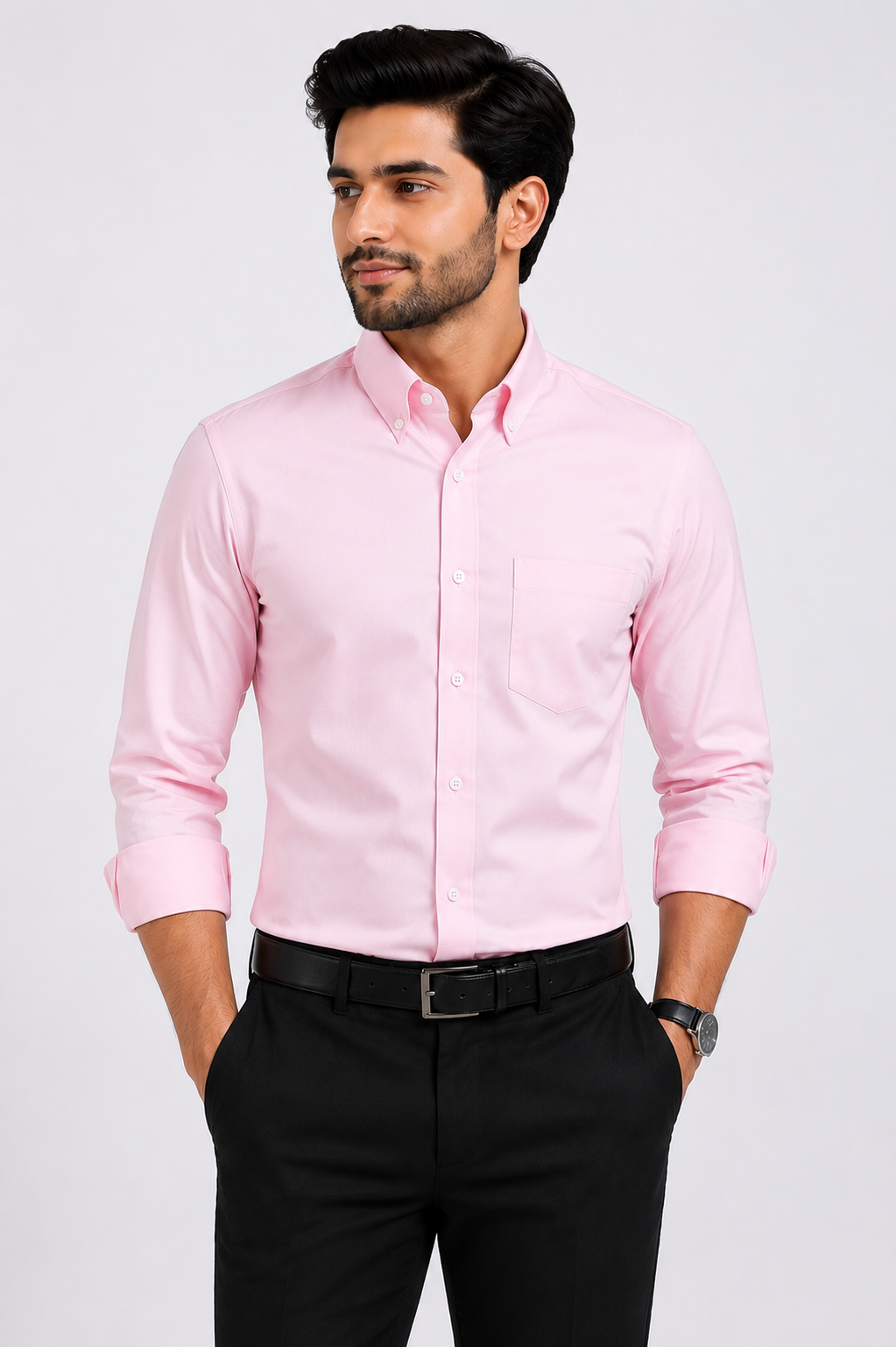Men's Premium Cotton Oxford Button-Down Shirt | Comfort Fit | Full Sleeve | Casual & Formal Wear | Light Pink