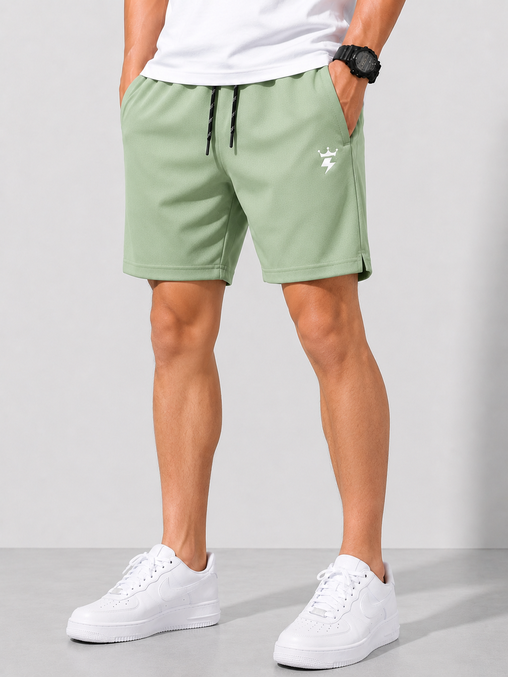 Swagzaar Pista Green Lycra Stretchable Track Shorts for Men