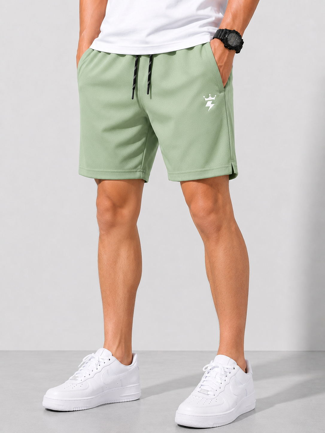 Swagzaar Pista Green Lycra Stretchable Track Shorts for Men