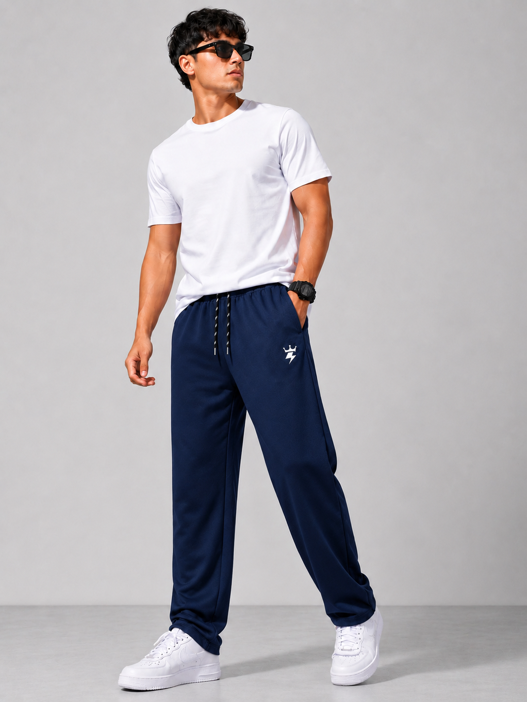 Swagzaar Men's Straight Fit Track Pant | Premium Stretch Fabric | Dark Blue