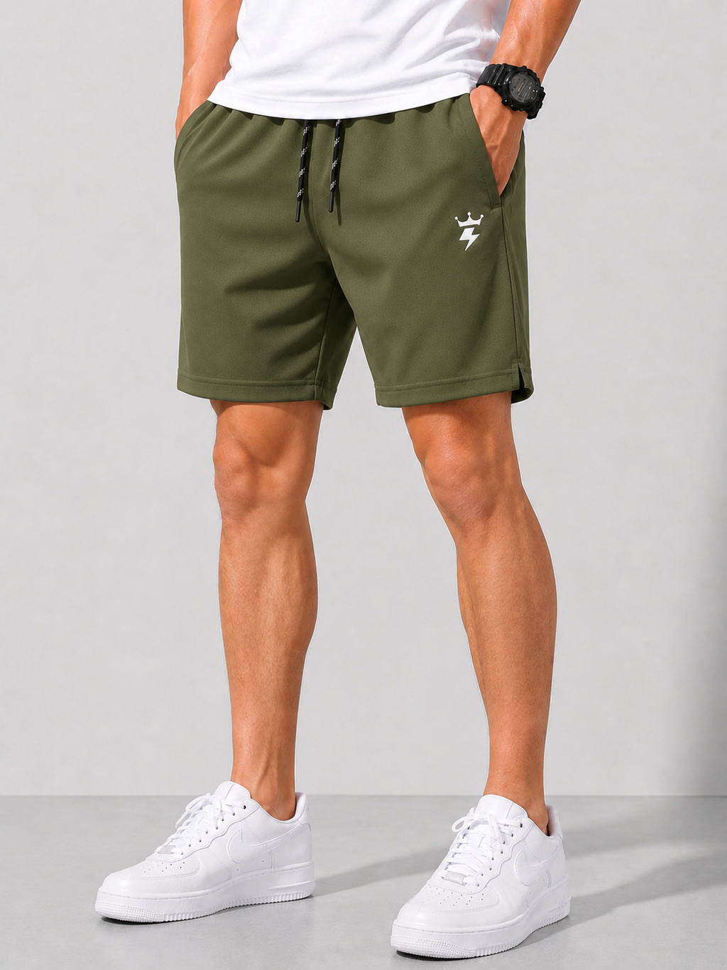 Swagzaar Olive Green Lycra Stretchable Track Shorts for Men