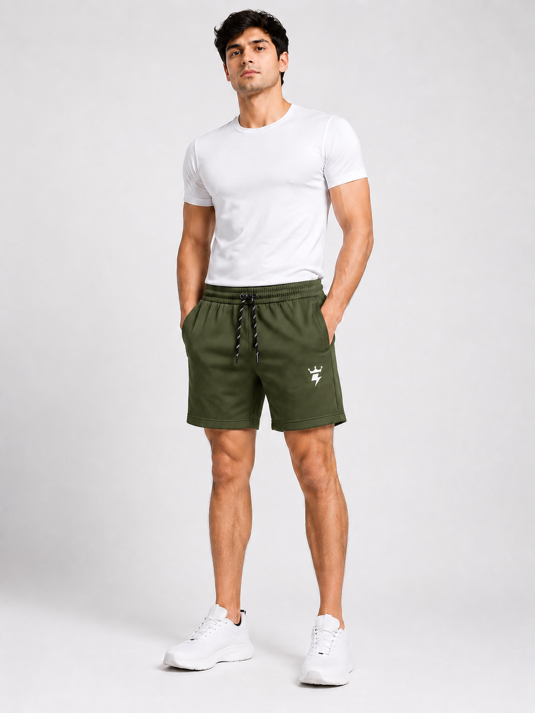 Swagzaar Olive Green Lycra Stretchable Track Shorts for Men