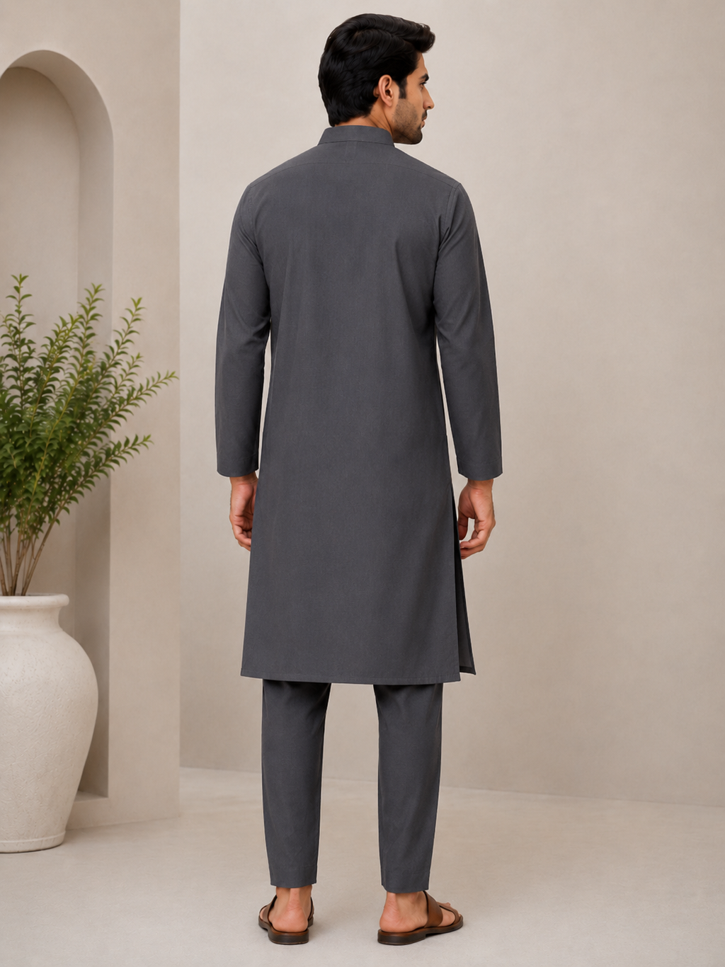 Premium Dark Grey Cotton Blend Kurta for Men – Elegant Festive & Casual Wear