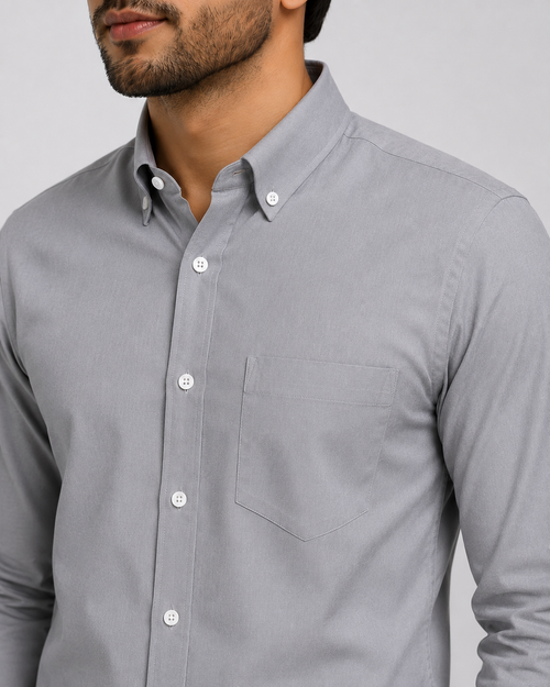 Men's Premium Cotton Oxford Button-Down Shirt | Comfort Fit | Full Sleeve | Casual & Formal Wear | Dark Grey