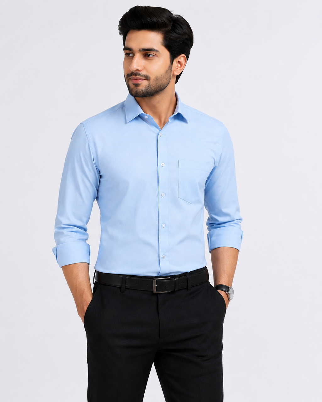 Men's Premium Cotton Oxford Button-Down Shirt | Comfort Fit | Full Sleeve | Casual & Formal Wear | Light Blue