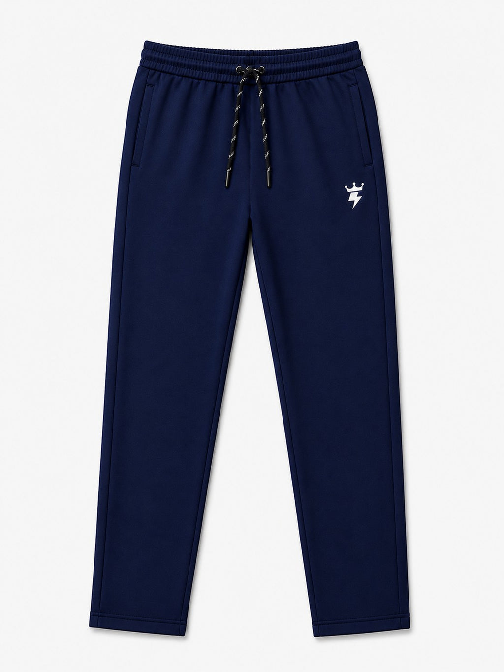 SWAGZAAR Men's Premium Lycra Track Pants in Dark Blue with zipper pockets, stretchable fabric, regular fit, ideal for gym, running, sports and casual daily wear.