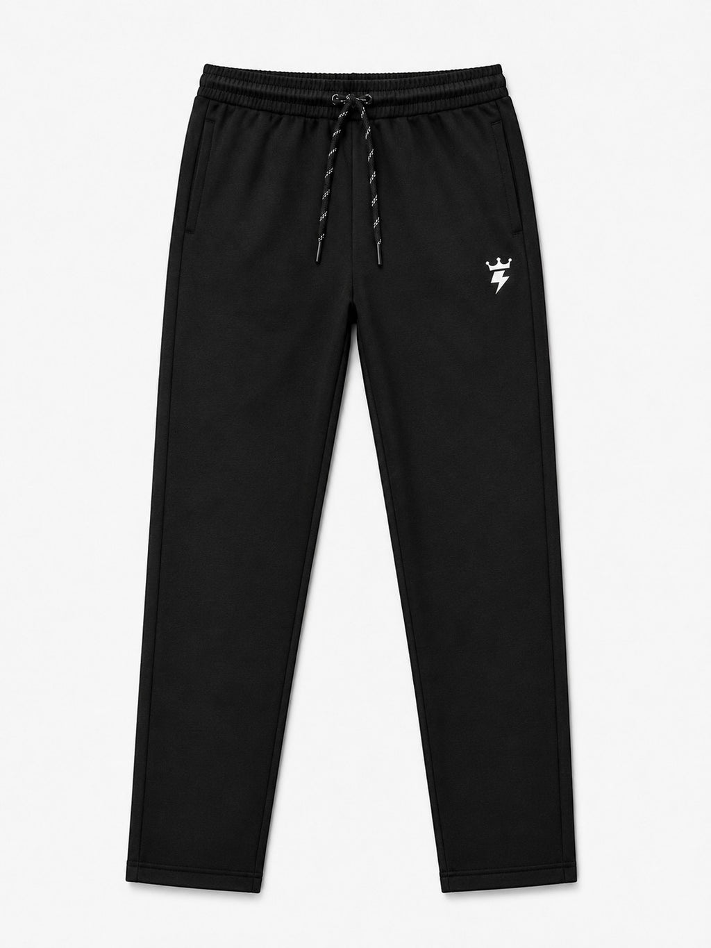 SWAGZAAR men's black lycra track pants with premium stretchable fabric, regular fit, zipper pockets and adjustable drawstring waist, ideal for gym, running, sports, workouts and everyday casual wear.