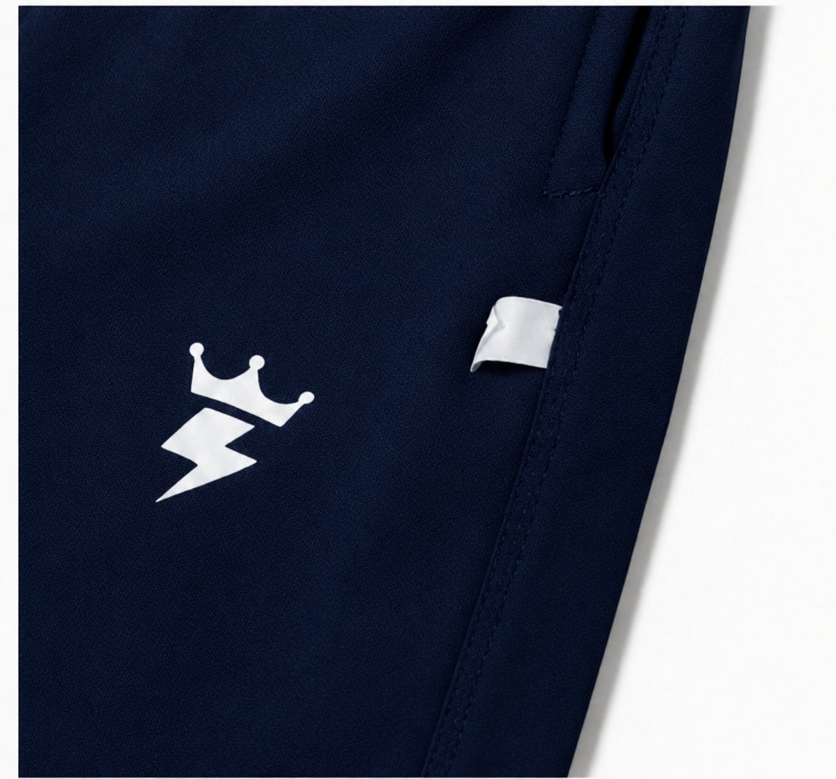 SWAGZAAR Men's Premium Lycra Track Pants in Dark Blue with zipper pockets, stretchable fabric, regular fit, ideal for gym, running, sports and casual daily wear.