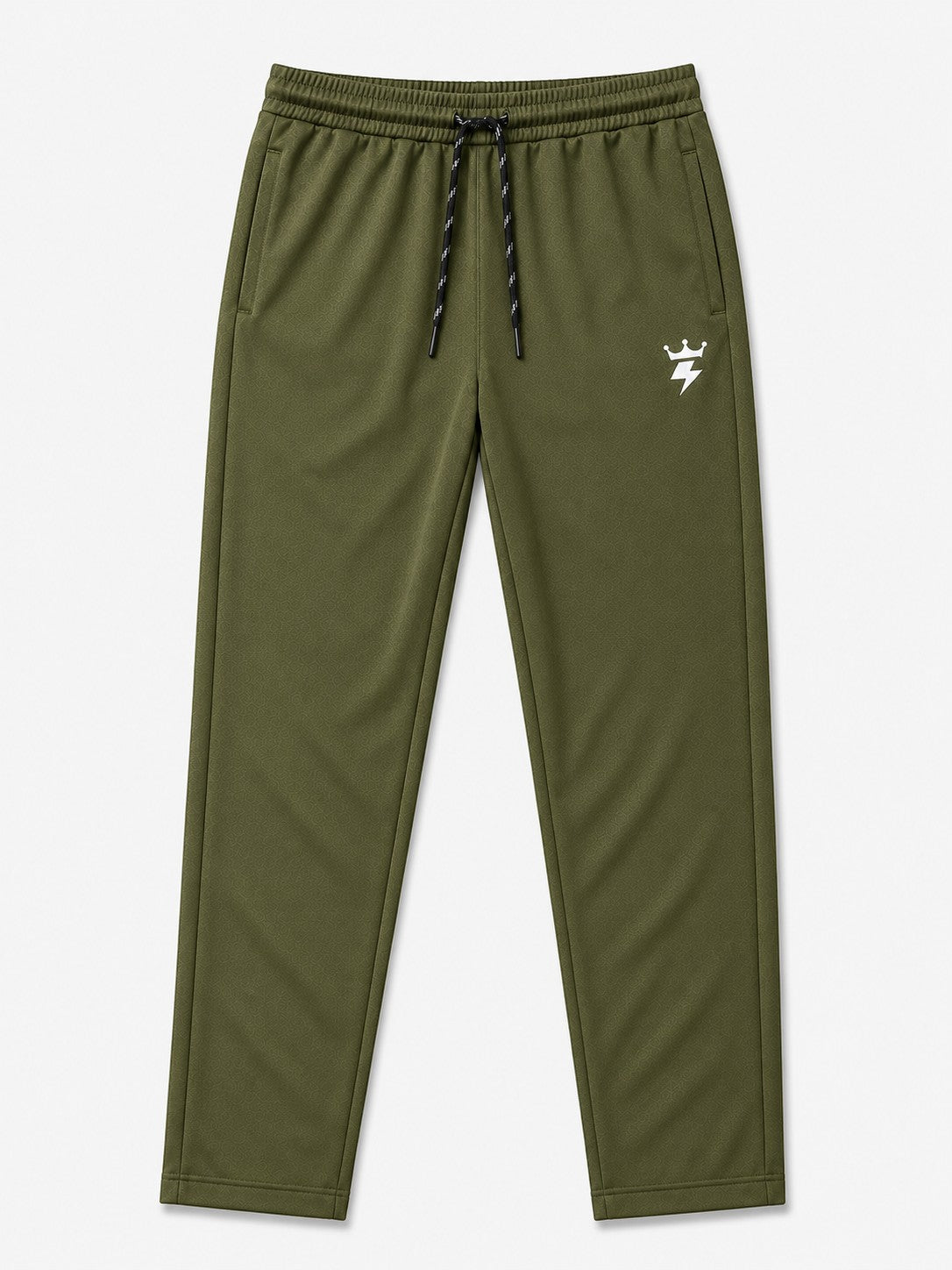 SWAGZAAR men's olive green lycra track pants with premium stretchable fabric, regular fit, zipper pockets and drawstring waist, ideal for gym, running, sports, workouts and everyday casual wear.