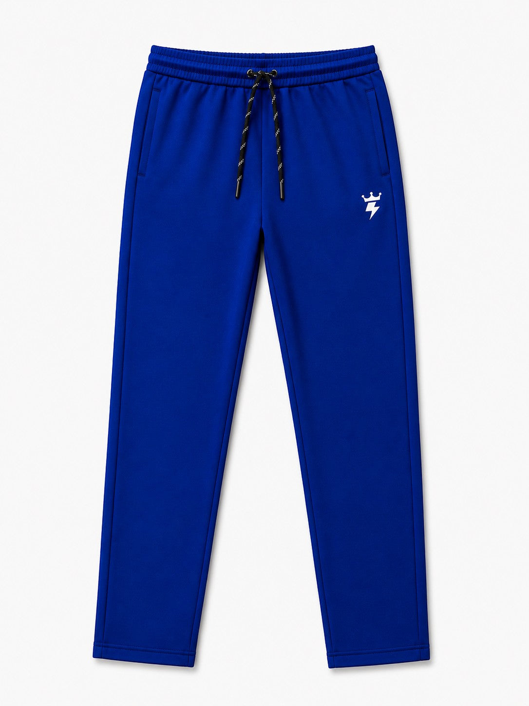 SWAGZAAR men's royal blue lycra track pants with premium stretchable fabric, regular fit, drawstring waist and zipper pockets, ideal for gym, running, sports, workouts and everyday casual wear.