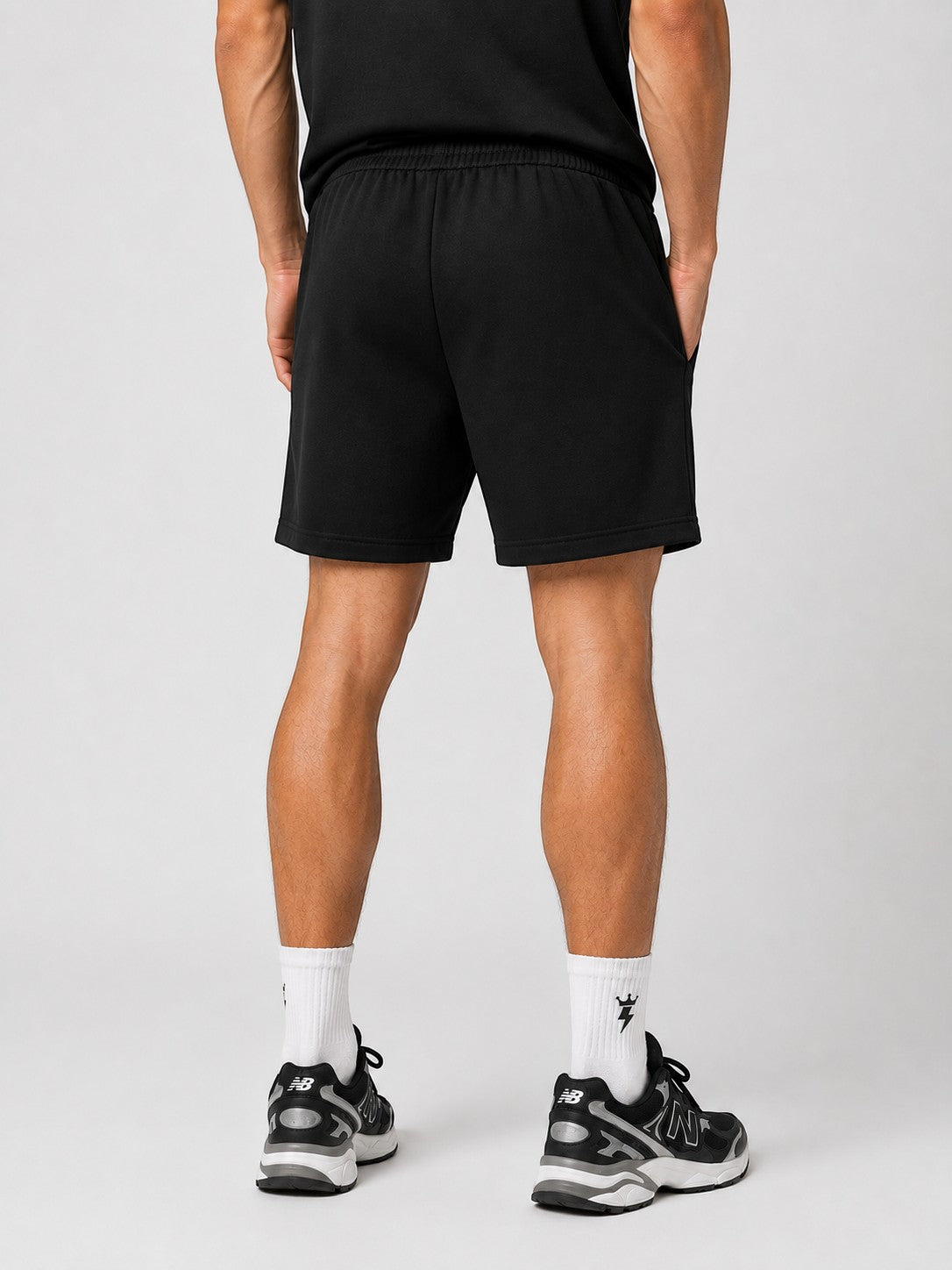 SWAGZAAR men's black lycra track shorts with premium stretchable fabric, regular fit, drawstring waist and zipper pockets, ideal for gym, running, sports, workouts and everyday casual wear.