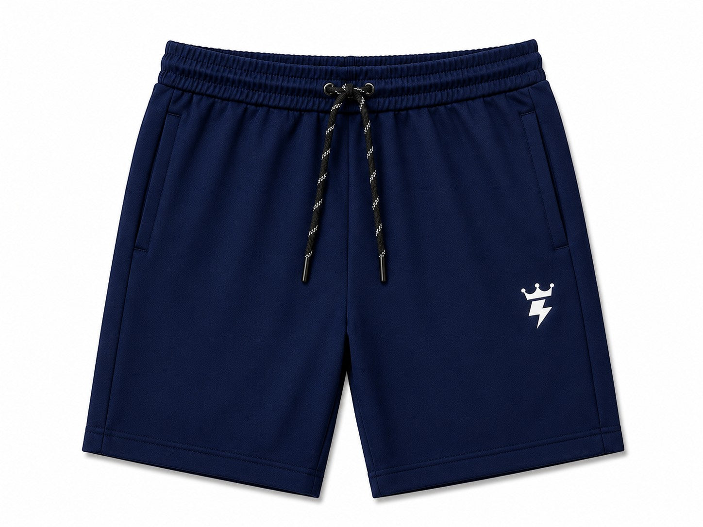 SWAGZAAR men's dark blue lycra track shorts with premium stretchable fabric, regular fit, drawstring waist and zipper pockets, perfect for gym, running, sports, workouts and casual daily wear.