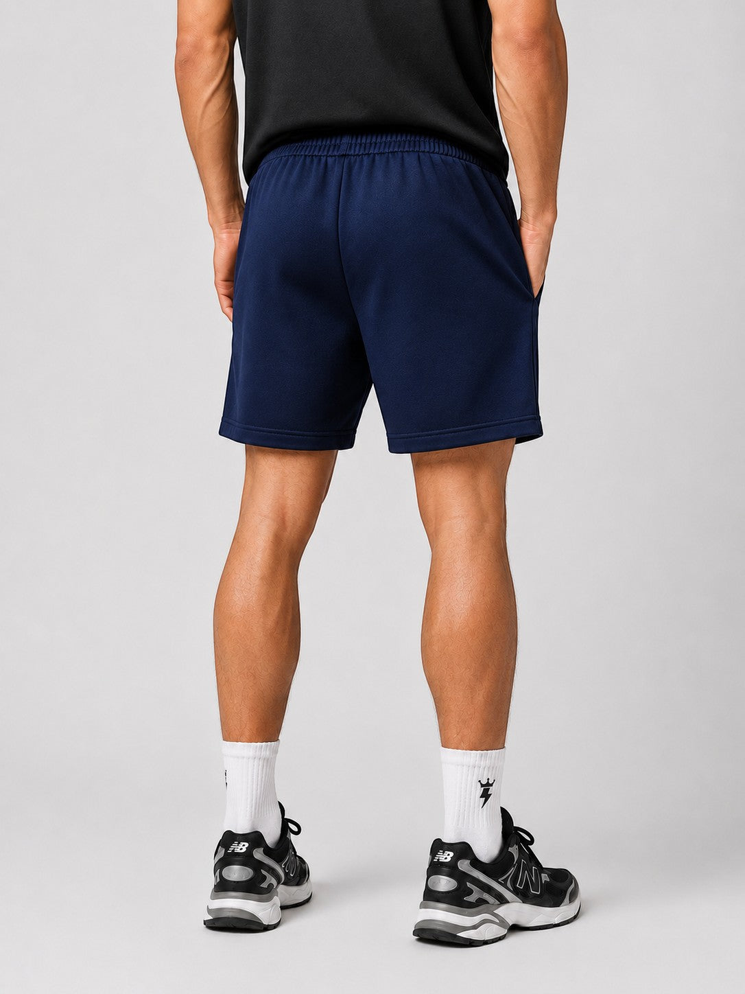 SWAGZAAR men's dark blue lycra track shorts with premium stretchable fabric, regular fit, drawstring waist and zipper pockets, perfect for gym, running, sports, workouts and casual daily wear.