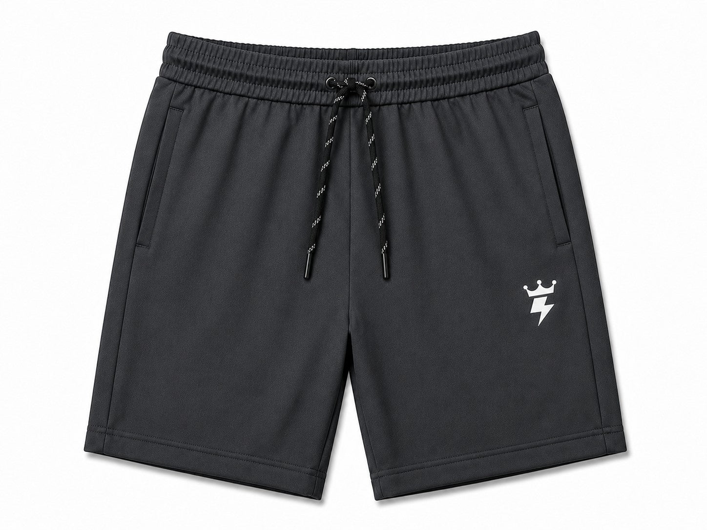 SWAGZAAR men's dark grey lycra track shorts with stretchable fabric, regular fit, drawstring waist and zipper pockets, ideal for gym, running, sports, workouts and casual daily wear.