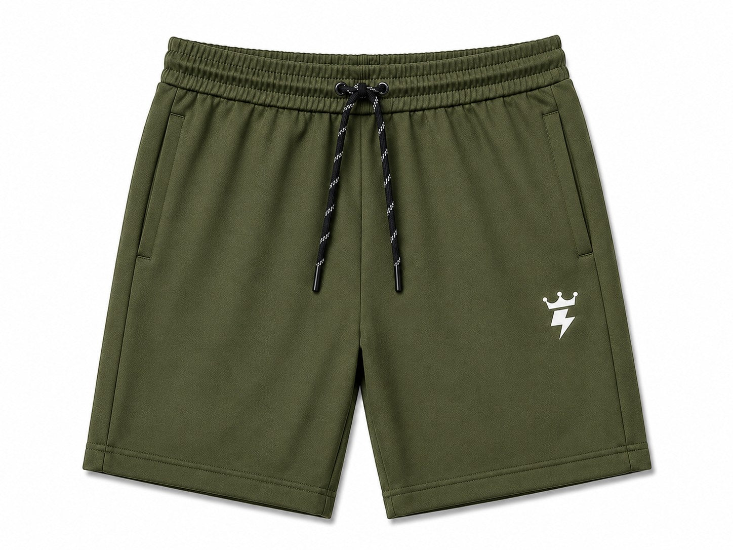SWAGZAAR men's olive green lycra track shorts with premium stretchable fabric, regular fit, drawstring waist and zipper pockets, ideal for gym, running, sports, workouts and everyday casual wear.