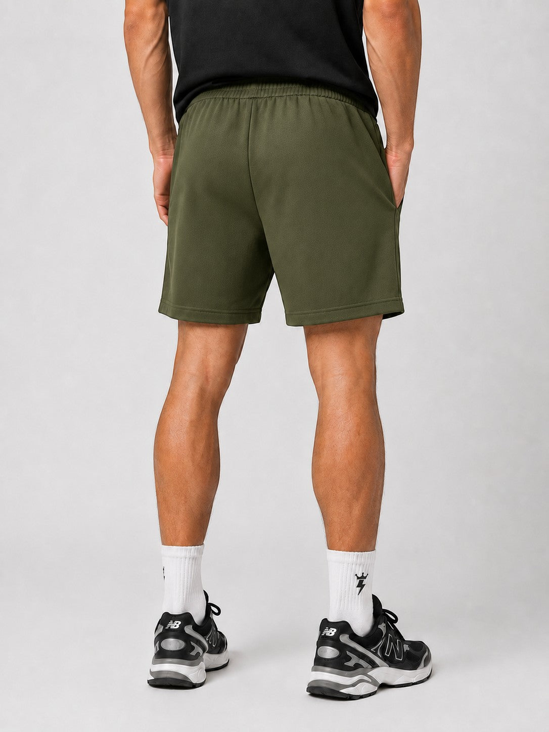SWAGZAAR men's olive green lycra track shorts with premium stretchable fabric, regular fit, drawstring waist and zipper pockets, ideal for gym, running, sports, workouts and everyday casual wear.