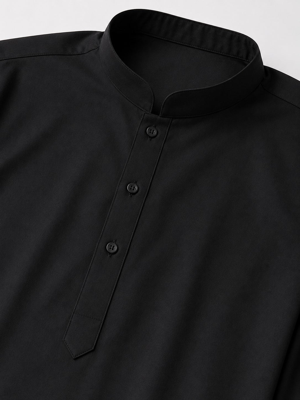 SWAGZAAR men's black cotton blend kurta with mandarin collar and full sleeves, regular fit ethnic wear for festivals, weddings, office and casual occasions.