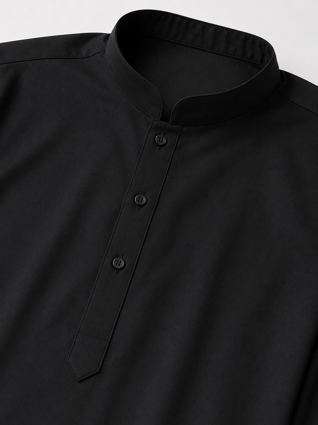 SWAGZAAR men's black cotton blend kurta with mandarin collar and full sleeves, regular fit ethnic wear for festivals, weddings, office and casual occasions.