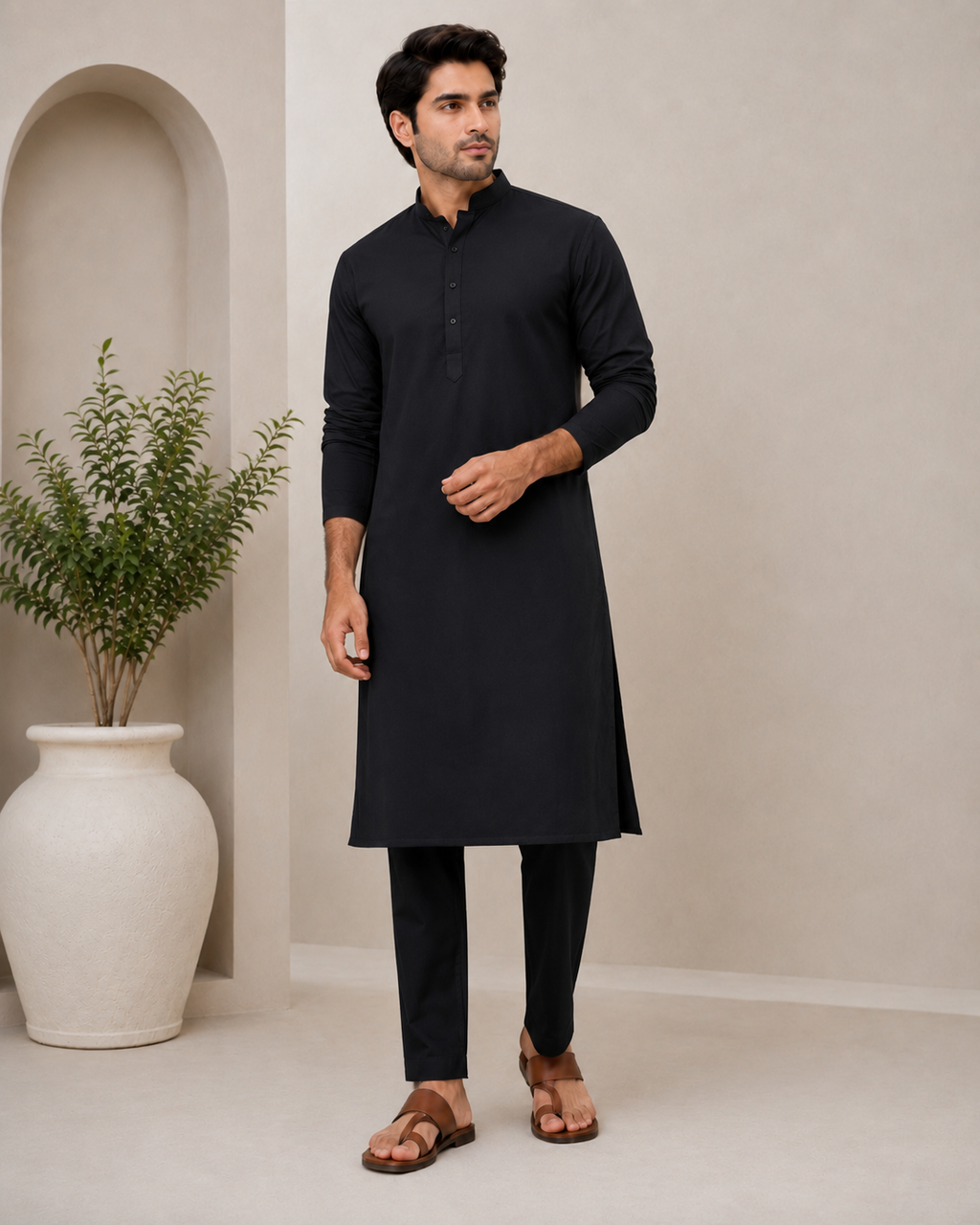 Premium Black Cotton Blend Kurta for Men – Elegant Festive & Casual Wear