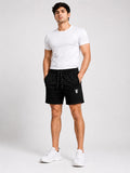 SWAGZAAR men's black lycra track shorts with premium stretchable fabric, regular fit, drawstring waist and zipper pockets, ideal for gym, running, sports, workouts and everyday casual wear.