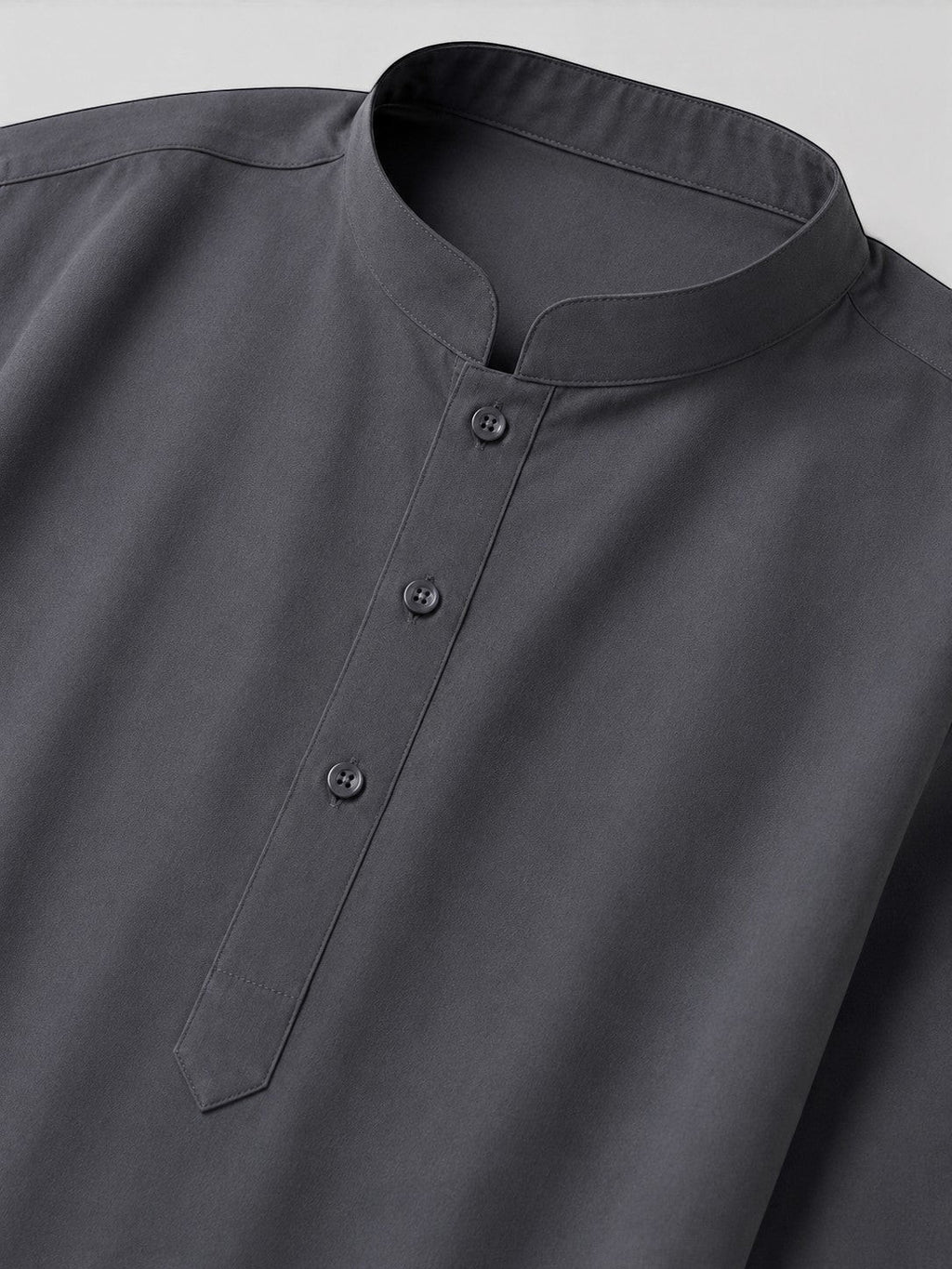 swagzaar dark grey cotton blend men's kurta with a classic mandarin collar and buttoned placket for festive wear.