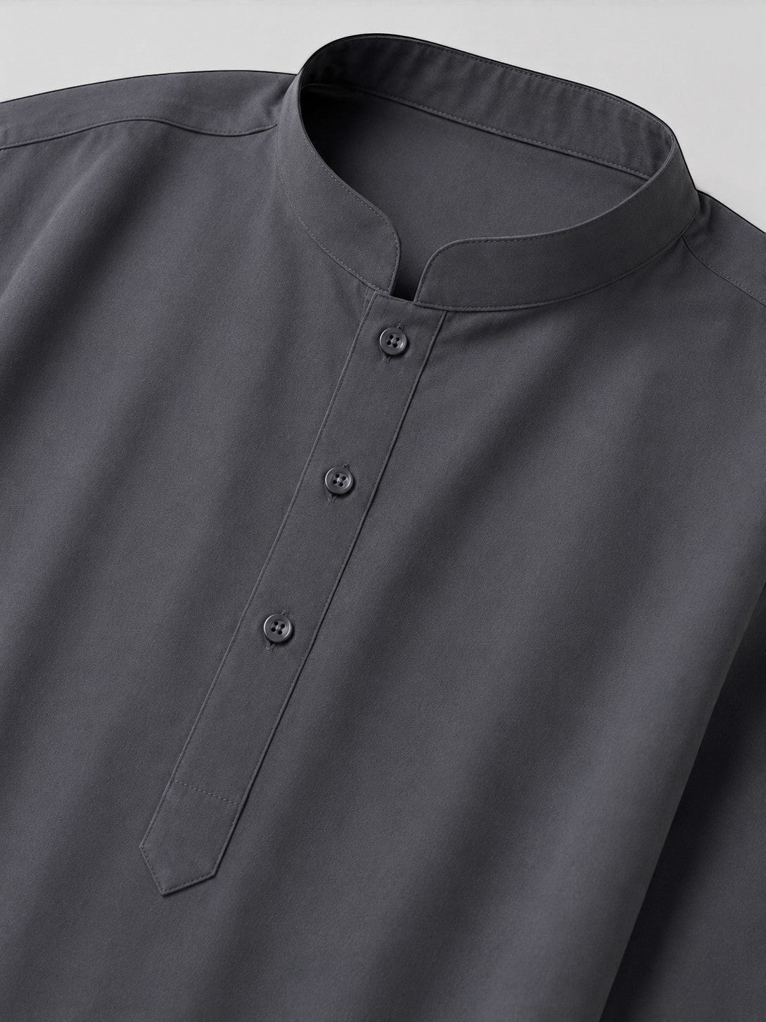 swagzaar dark grey cotton blend men's kurta with a classic mandarin collar and buttoned placket for festive wear.